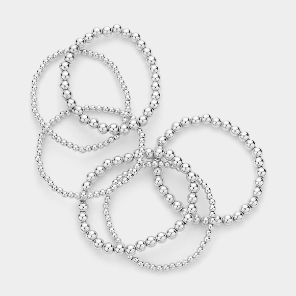 Silver Stretch Beaded Ball Bracelet - Picture 2 of 2